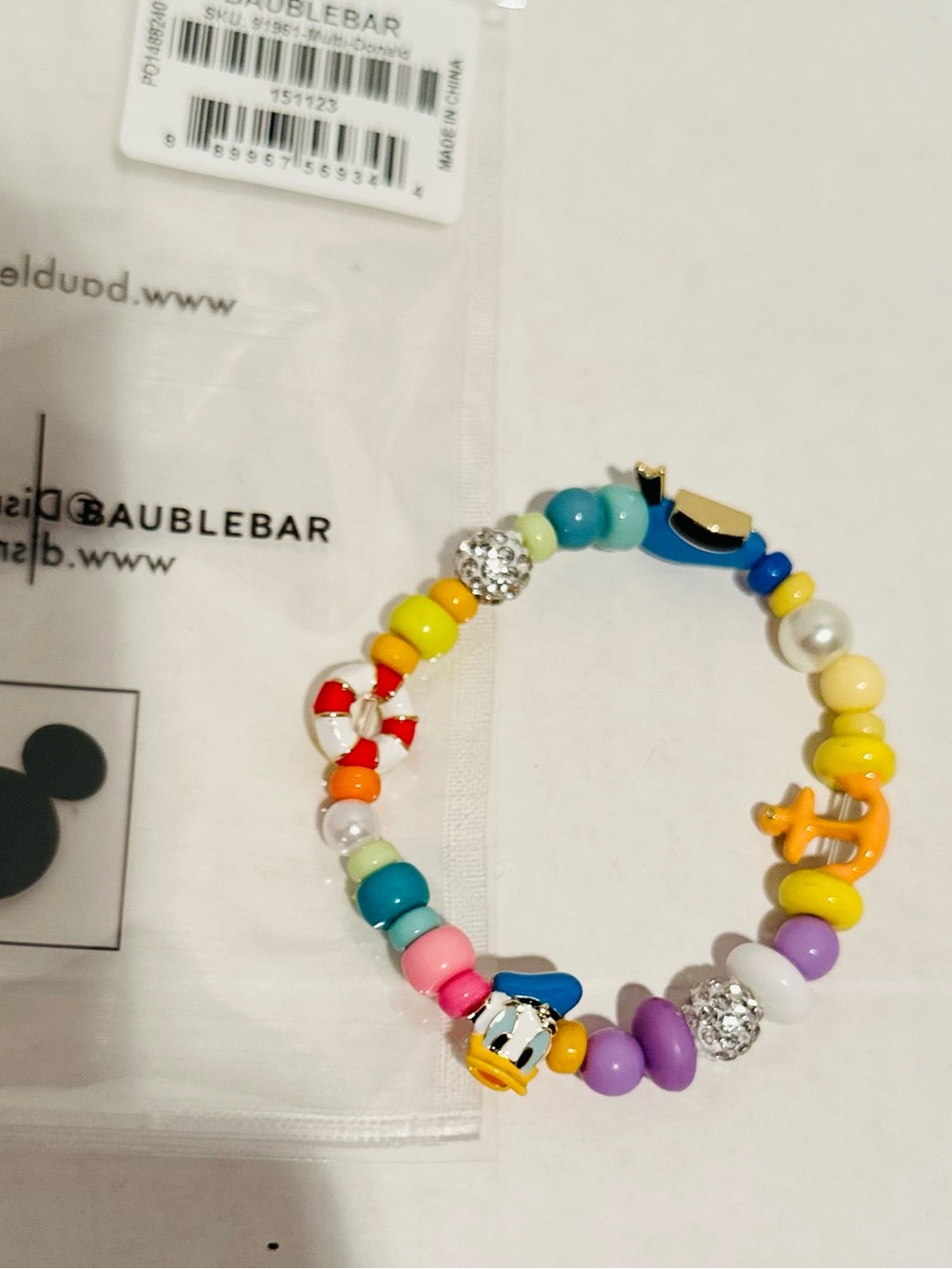 Baublebar NWT Disney Donald Duck Beaded Multicolored Charm Bracelet